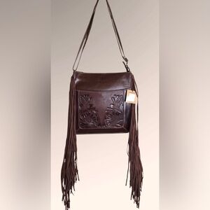 NWT ARIAT Dark Brown Leather Messenger Bag Conceal Carry Handbag Purse Western